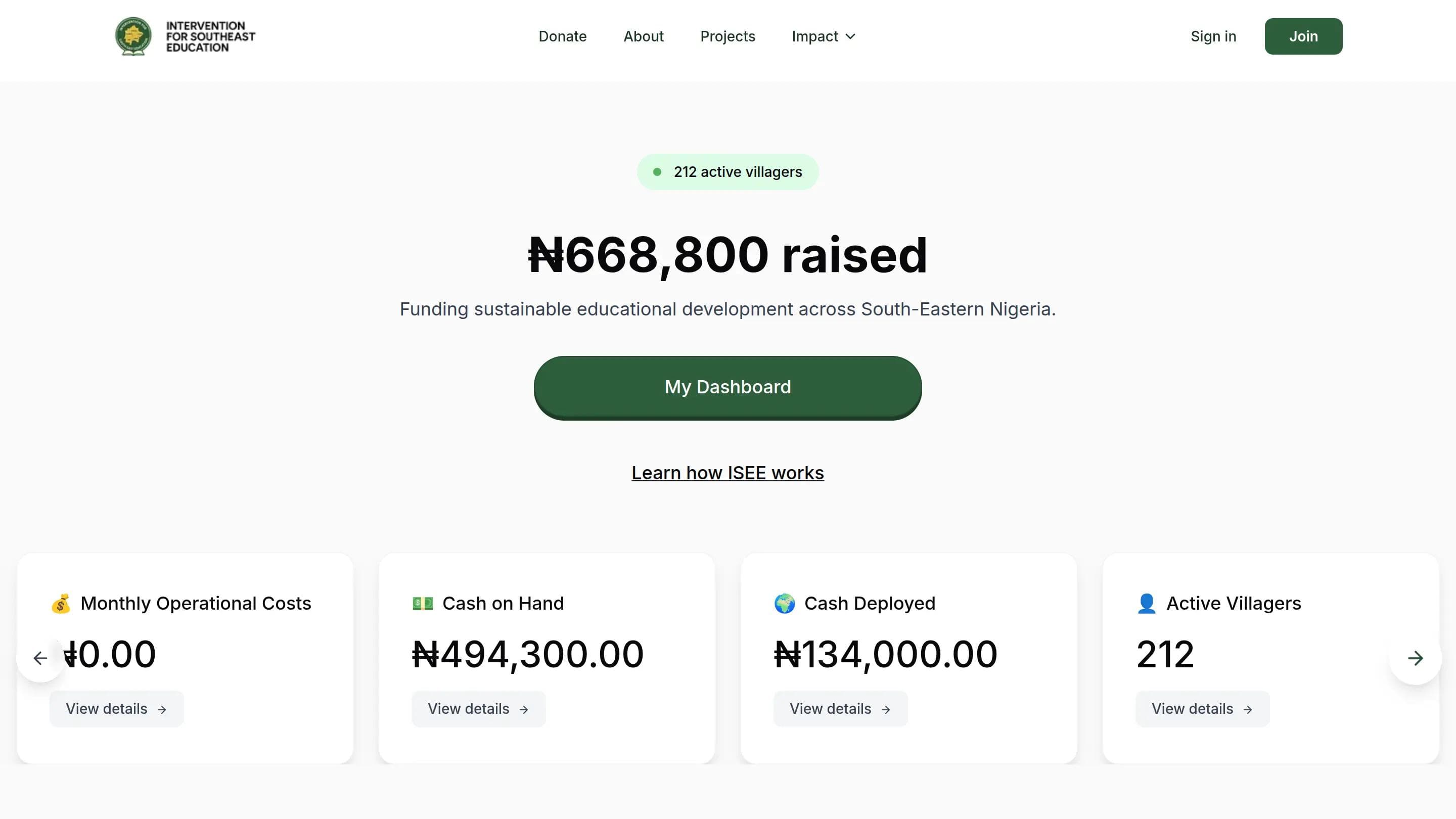 ISEE homepage snapshot